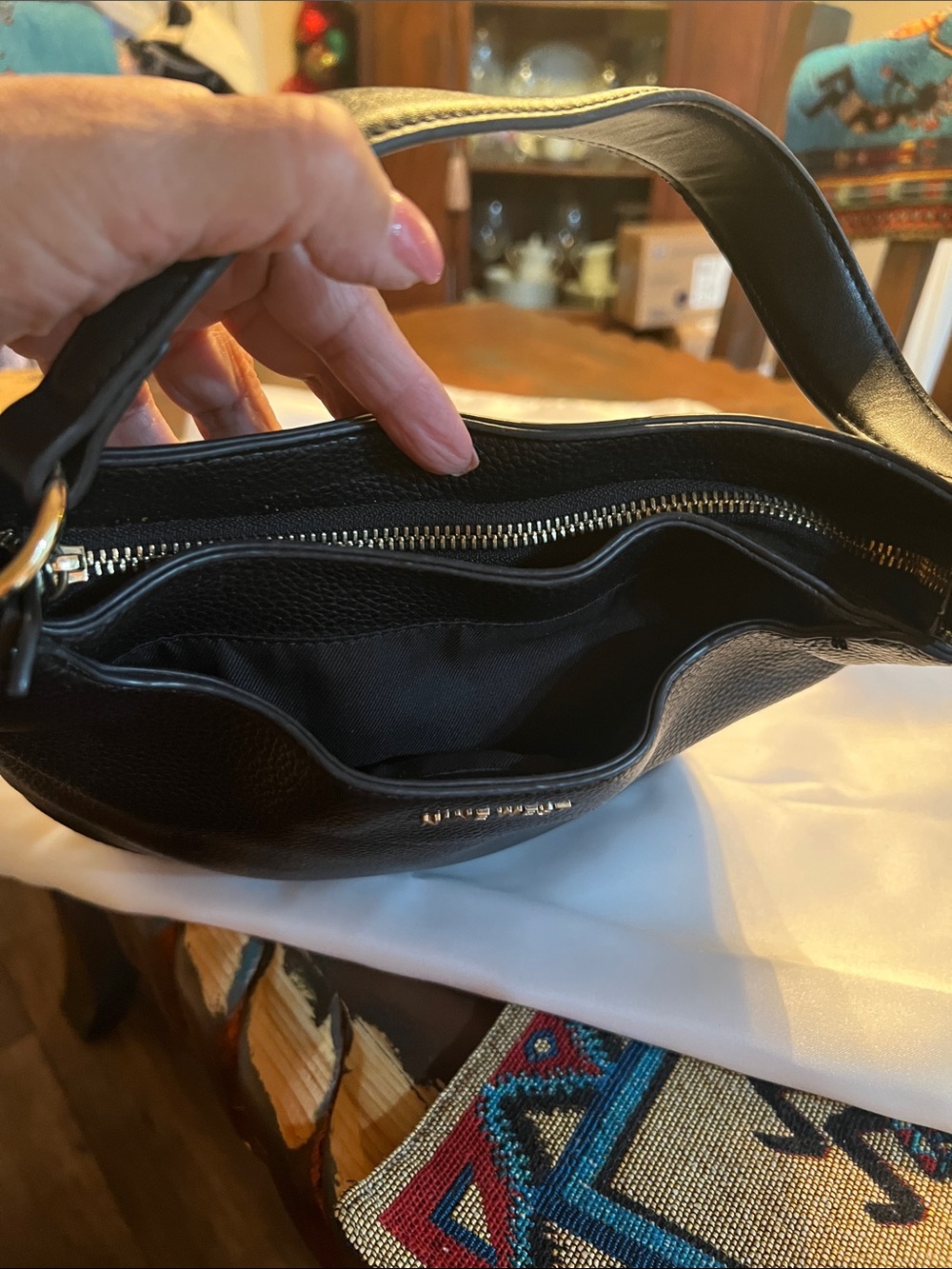Nine West Black Pebbled Shoulder Bag with Gold Logo - Picture 4 of 5